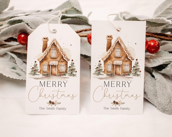 Christmas Gingerbread House Tag, Editable Christmas Gift Tag, Gift Tag Template, Personalized Christmas Tags, Christmas Favor Tag, Corjl