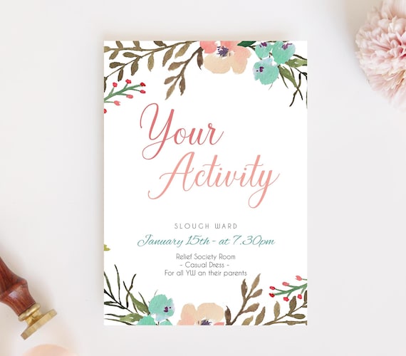 Editable Activity Invitation, Young Women LDS Invitation, Instant Download, Relief Society Invitation, LDS invitation printable