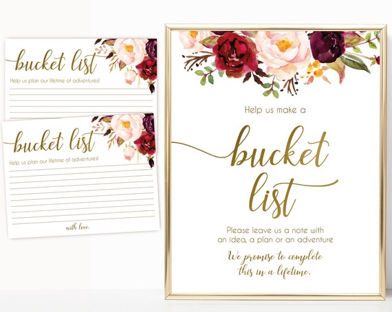 Wedding Bucket List, Bucket List Wedding, Bucket List Guest Book, Wedding Guest Book, Bucket List Printable, Marsala Burgundy Blush Gold