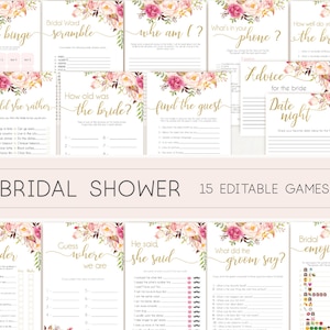 Bruidsdouchespellen, bruidsdouchespellenbundel, romantische Blush Bloom roze goud, bewerkbare bruidsdouchespellen, pakketsetbundel