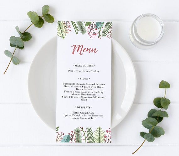 Menu Christmas template, Editable Menu, Christmas Template, Christmas Decoration Print, Holiday Menu,Printable Menu, Corjl