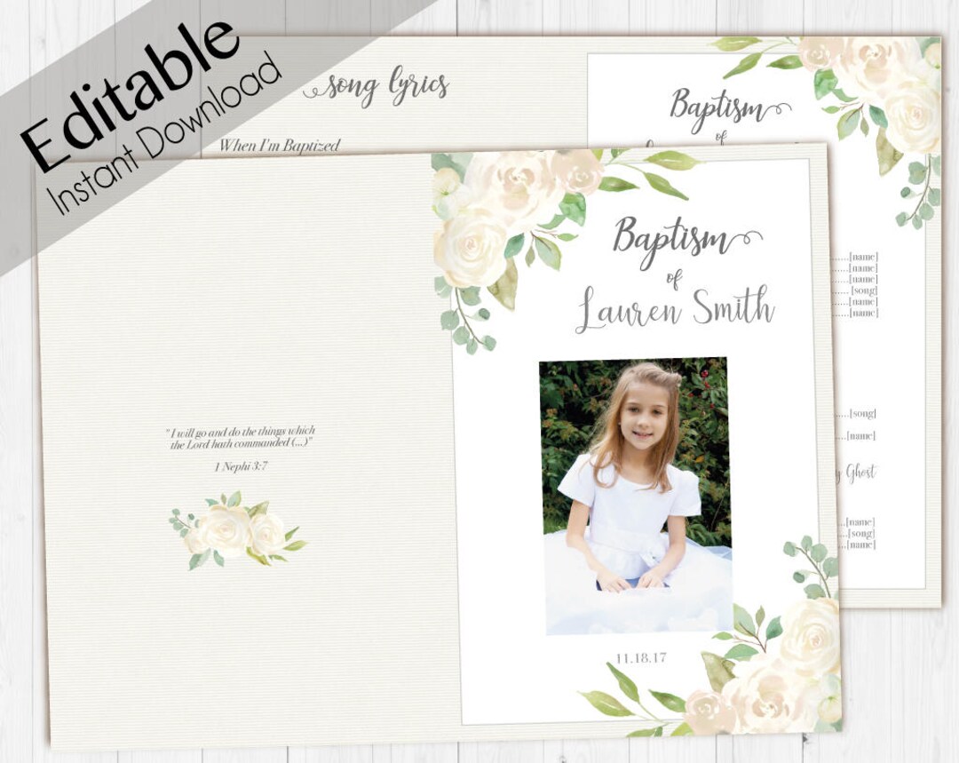 Baptism Program LDS Printable Digital, Editable PDF, Songs Handout Girl ...