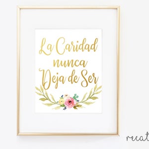 La Caridad nunca deja de ser, En Español, Cartel de Charity Never Faileth en español, Sociedad de Socorro SUD, Descarga instantánea, Impresión SUD, Oro