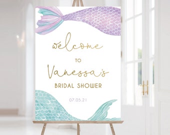 Mermaid Baby Shower Editable Welcome Sign, Baby Shower Welcome Sign, Under the sea, Baby shower Decor Digital Print, Mermaid Tail, Corjl