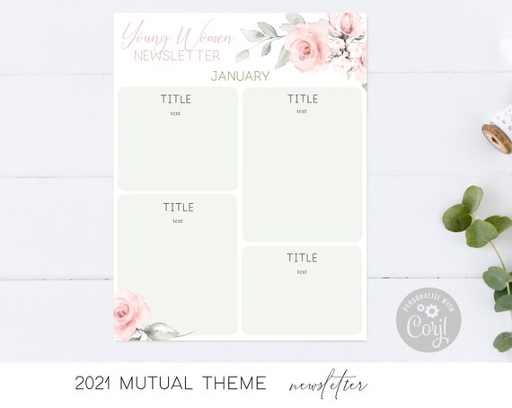 Editable Newsletter Young Women, 2021 LDS Young Women Theme, 2021 Mutual Theme, A Great Work, Instant Download, Young Women Printable, Corjl