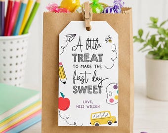 Editable First Day School Treat Tags, Teacher Gift Labels, Back to School Tag (Digital Download)