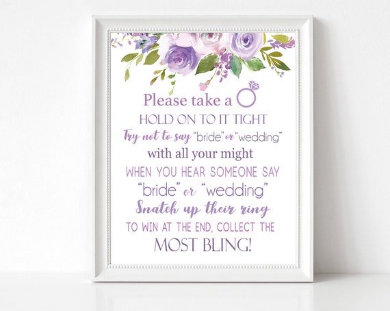 Don't Say Bride or Wedding, Bridal Shower Games Printable, don't say bride game, Lilac flowers, INSTANT DOWNLOAD