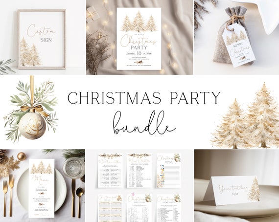 Christmas Party template, Christmas Party Bundle, Christmas Invitation, Christmas Tag, Christmas Menu, Christmas Games Holiday Party, Corjl