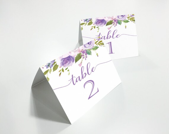 Table Number Tent Cards, Printable Lilac Tent Card, Lilac Flower, Table Number Bridal Shower, Folded Table Number Wedding