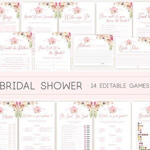 Bridal Tea Games, Romantic Blush Bloom Pink Editable Bridal Shower Games Package Set Bundle, Jeux modifiables, Bridal Tea Games, Tea pot