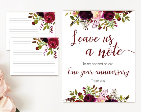 Leave a note wedding, Burgundy Boho Marsala Flowers, Printable leave a note for the bride and groom cards and sign, Wedding note card