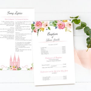 Baptism Program, Editable PDF, Printable Digital Handout Girl Baptism, LDS temple, watercolor, Girl Baptism, Baptism Program Template