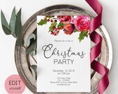 Christmas Invitation template, Christmas Invite Editable Christmas Party template, Editable Christmas Invitation, Holiday Party Invitations