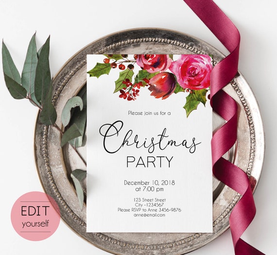 Christmas Invitation template, Christmas Invite Editable Christmas Party template, Editable Christmas Invitation, Holiday Party Invitations