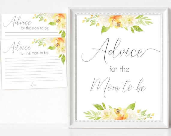 Advice for the Mom to be Sign, Advice Cards, Baby Shower Sign Printable, citrus floral, green yellow flower, Baby Shower, Instant Download