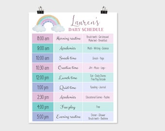 Editable Home School Daily Planner, Editable Daily Routine Schedule, Rainbow Routine Schedule Chart, Daily Homeschool Planner, Corjl