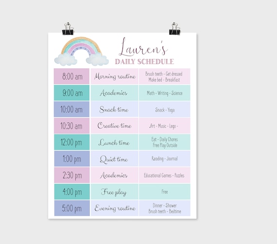 Editable Home School Daily Planner, Editable Daily Routine Schedule, Rainbow Routine Schedule Chart, Daily Homeschool Planner, Corjl