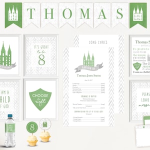 Baptism Boy Kit LDS - Programme de baptême LDS modifiable, Cupcake Toppers, Wraps de bouteille d'eau, Note Card, Poster Baptism, Instant Download, banner