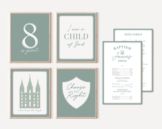 Baptism Poster, LDS Baptism, Baptism Decor, Baptism Program, LDS Baptism Program, Green Baptism , It's great to be 8, Temple poster