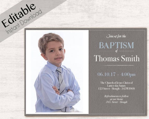 Baptism Invitation Boy Editable file, Editable PDF Instant Download Boy Invitation, LDS Baptism Invite, Baptism Invitation photo Boy Baptism