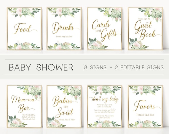 Baby Shower Sign Set, Baby Shower Sign Package Bundle, Baby Succulent Signs, Editable Sign, Baby shower Succulent Greenery and gold