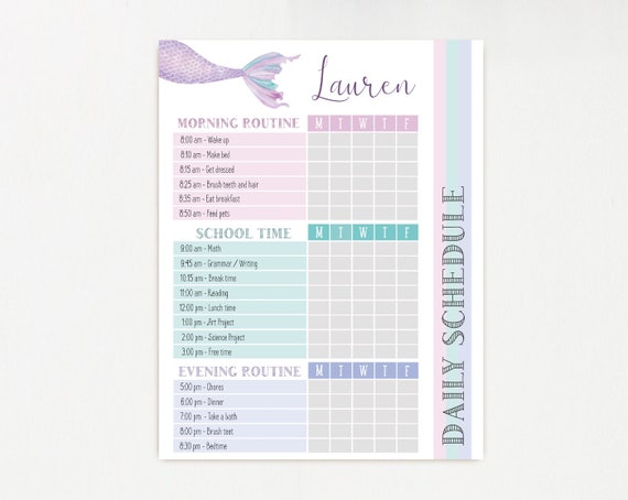 Editable Home School Daily Planner, Kids Daily Task List Chart, Weekly Planner, Mermaid Routine Schedule, Daily Homeschool Planner, Corjl