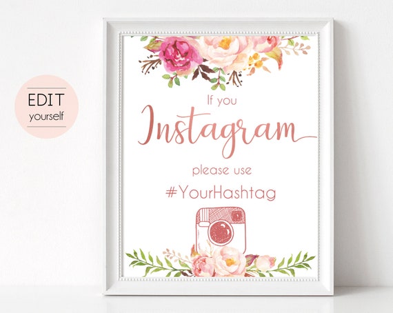 Instagram Bridal Sign, Instagram Wedding Sign, If You Instagram Sign, Instagram Sign Template, Editable Wedding Hashtag Sign, rose gold