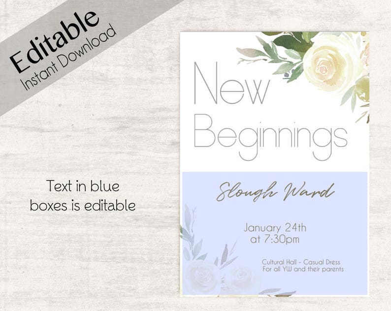 Editable New Beginnings Invitation Young Women LDS | Etsy