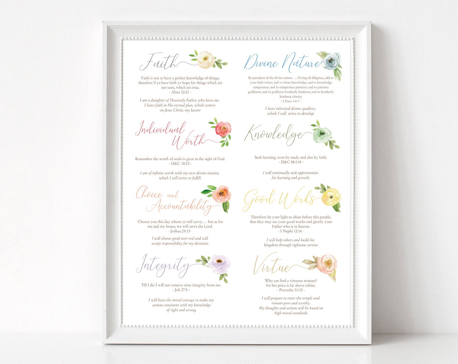 LDS Young Women Values YW values YW Decoration 11x14 16x20 | Etsy