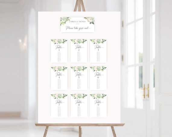 Wedding Seating Chart Template, PDF Editable Wedding Table Seating Chart Sign, PDF Instant Download, Succulents Greenery Flower