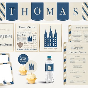 Baptême garçon, programme de baptême LDS modifiable, Cupcake Toppers, enveloppes de bouteille d'eau, carte de correspondance, affiche baptême, téléchargement immédiat