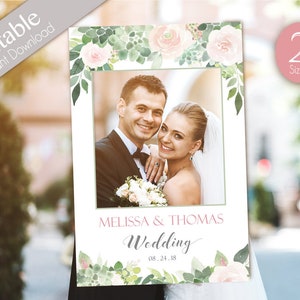 Wedding Photo Booth Frame, Wedding Photo Prop Frame, Photo Booth Prop, Instant Download, Editable PDF, Succulent greenery Dusty Rose Floral
