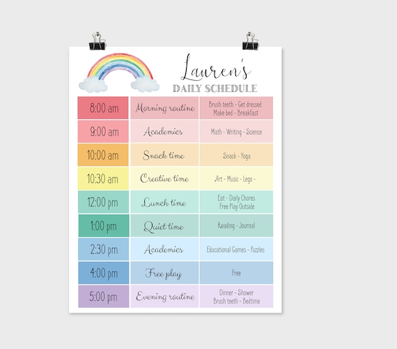 Editable Home School Daily Planner, Editable Daily Routine Schedule, Rainbow Routine Schedule Chart, Daily Homeschool Planner, Corjl