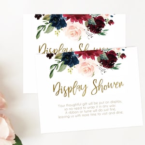 Afficher la carte de douche, carte d'affichage modifiable, douche nuptiale imprimable modifiable, insertion de carte d'affichage, bleu marine Marsala Bourgogne Blush or