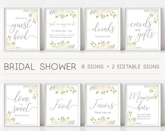 Bridal Shower Sign Set, Bridal Shower Sign Package Bundle,Printable Bridal Tea Sign Romantic white Floral Sign Editable Sign 5x7 8x10