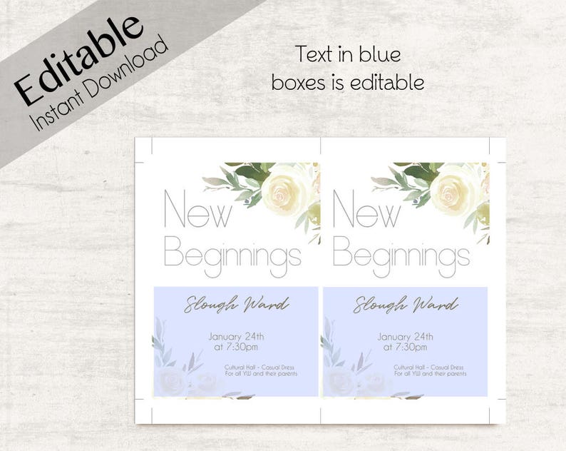 Editable New Beginnings Invitation Young Women LDS - Etsy