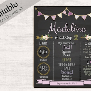 Birthday Chalkboard Print, Editable Text, DIY, Art Print, Chalkboard Sign, Purple, INSTANT DOWNLOAD Chalkboard Birthday Party Poster