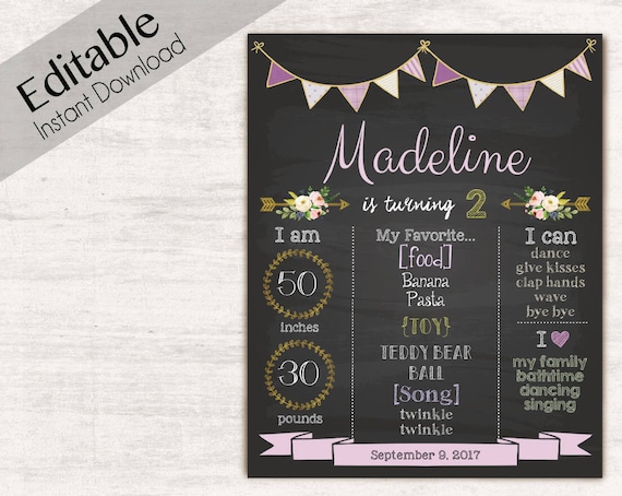 Birthday Chalkboard Print, Editable Text, DIY, Art Print, Chalkboard Sign, Purple, INSTANT DOWNLOAD Chalkboard Birthday Party Poster