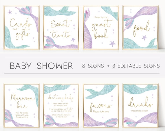 Mermaid Baby Shower Sign, Baby Shower Sign Bundle, Under the sea, Editable Sign, Baby shower Decor Digital Print, Mermaid Tail