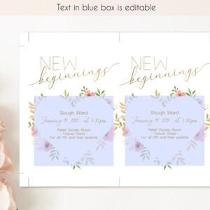 Editable New Beginnings Invitation, Young Women LDS Invitation, Instant ...