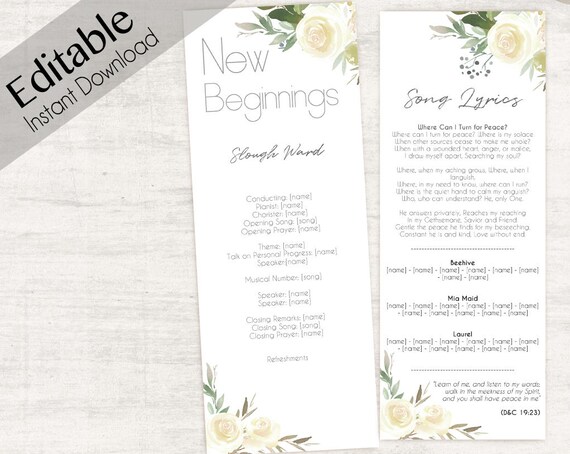 YW New Beginnings Program, Editable Program Young Women white Program, Instant Download, New Beginnings editable program, 2018 Mutual Theme