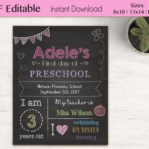 First Day / Last day of School Chalkboard Print, Editable Text, DIY Art Print, Chalkboard Sign, Kindergarten, Grade School, INSTANT DOWNLOAD