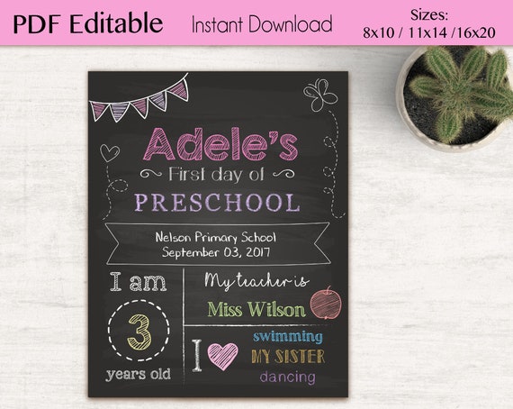 First Day / Last day of School Chalkboard Print, Editable Text, DIY Art Print, Chalkboard Sign, Kindergarten, Grade School, INSTANT DOWNLOAD