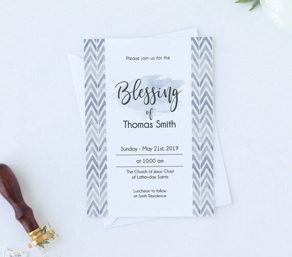 Blessing Invitation, Editable Invitation, Boy Editable file, boy Invitation, Watercolor Navy Invitation, Corjl