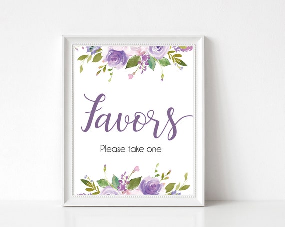 Favor Sign, Printable Sign Baby Bridal Wedding Shower Sign, Favor Sign, Please take one Sign, Lilac Purple Lavender Floral