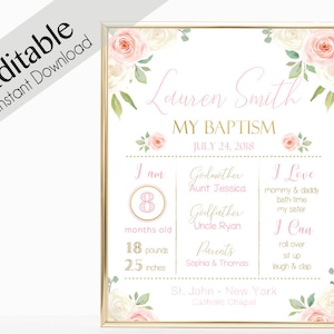 Baptism Editable Chalkboard Print, DIY, Chalkboard Sign, Baptism Milestone Sign, Baptism Decorations, Baptism Prop, Girl Baptism Decor