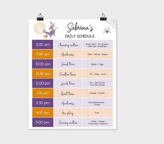 Editable Home School Daily Planner, Editable Daily Routine Schedule, Halloween Routine Schedule Chart, Daily Homeschool Planner, Corjl