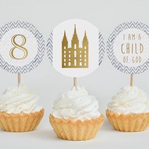 Baptême Cupcake Topper, Baptême LDS, Téléchargement instantané, Imprimable numérique, Baptême Marine Or, Étiquettes alimentaires, Décorations, Marine et Or