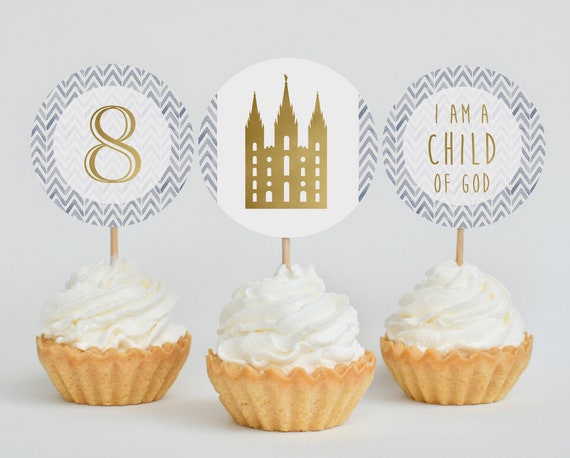 Baptism Cupcake Topper, LDS Baptism, Instant Download, Digital Printable, Baptism Navy Gold, Food Labels, Decorations, Navy and Gold