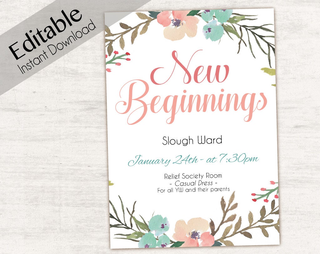 Editable New Beginnings Invitation Young Women LDS - Etsy